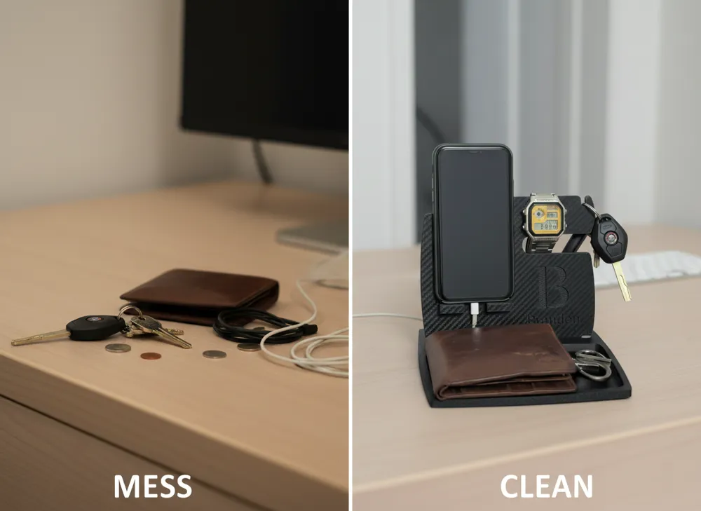Carbon-fibre texture on the nightstand organiser