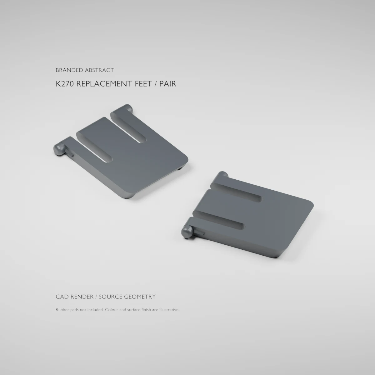 Original CAD render showing the flat opposite side and hinge pins of the K270 foot pair