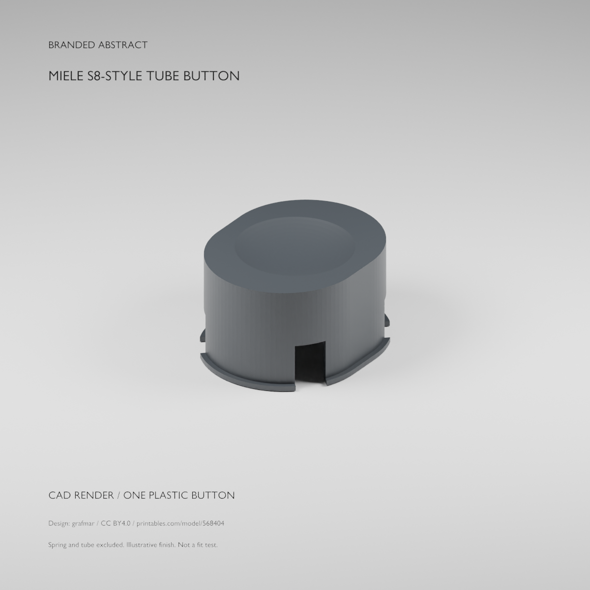 Original CAD render of one Miele S8-style tube lock button; spring and tube excluded, not an installed test