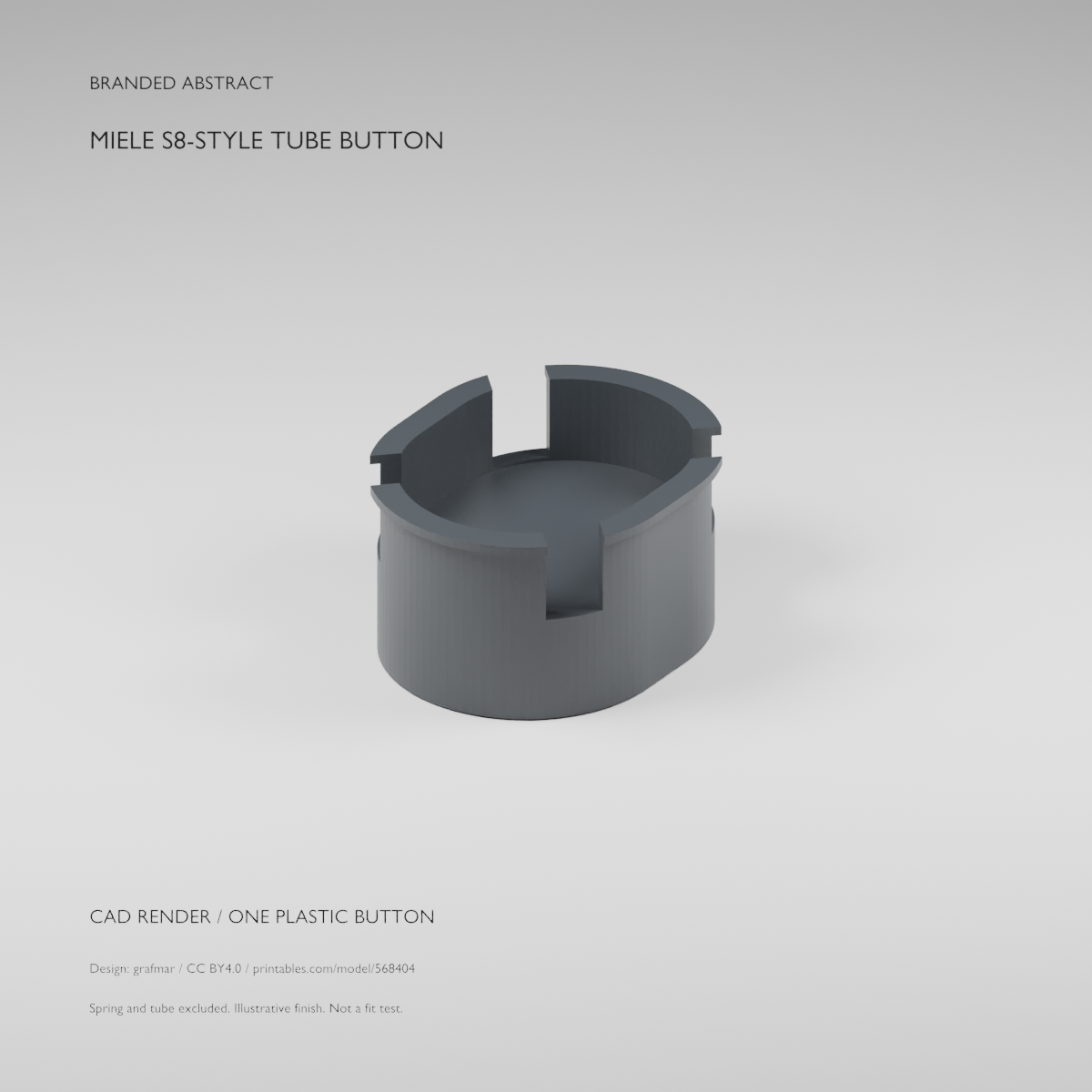 Original CAD underside view of the unchanged source button, showing retaining features; illustrative black finish
